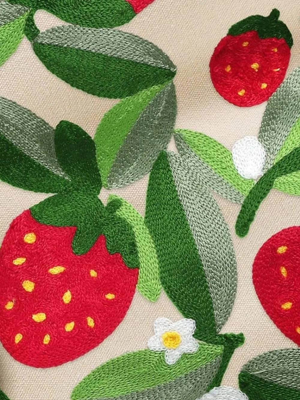 Strawberry embroidered canvas tote bag